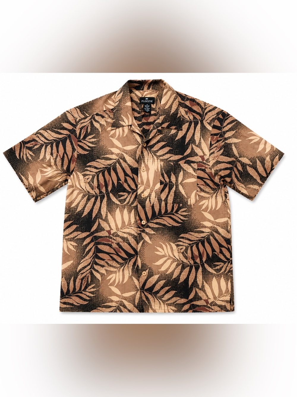 Men's Silk Tropical Leaf Short-Sleeve Button-Down Shirt - Brown/Black